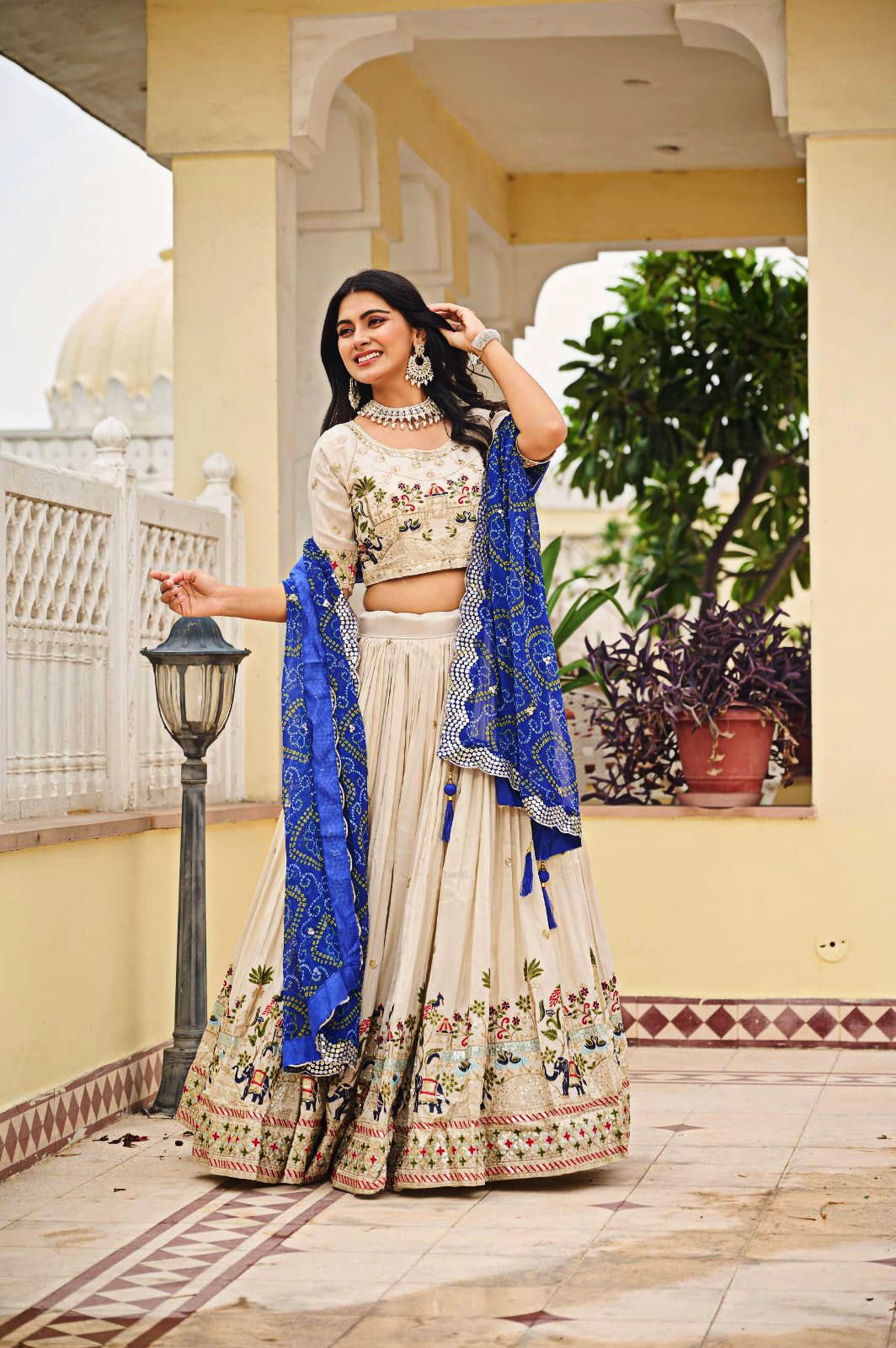 Premium Pure Tissue Silk Festive Lehenga Choli with Heavy Embroidery & Bandhej Dupatta