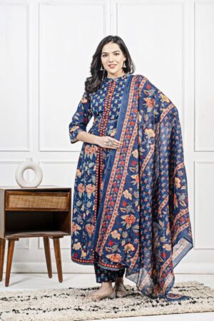 Pure Cotton Front Open Kurta Set for Women Pant & Dupatta