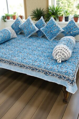 Premium Hand Block Printed Cotton Diwan Set (8 Pieces)